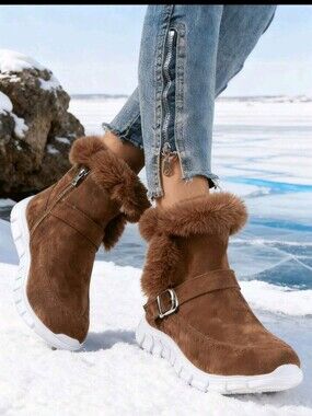 ***WOMEN'S BROWN FAUX FUR WINTER ANKLE BOOTS**🤎❄️❄️👢💲💲💲💲💲
